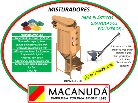 MÁQUINA MISTURADORA DE PLÁSTICO PICADO TORENA MACANUDA JOINVILLE