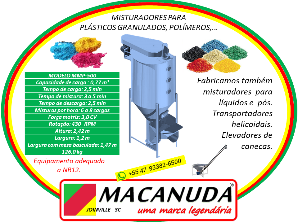 MISTURADOR VERTICAL PARA PLÁSTICOS GRANULADOS VENDAS PRA TODO O BRASIL